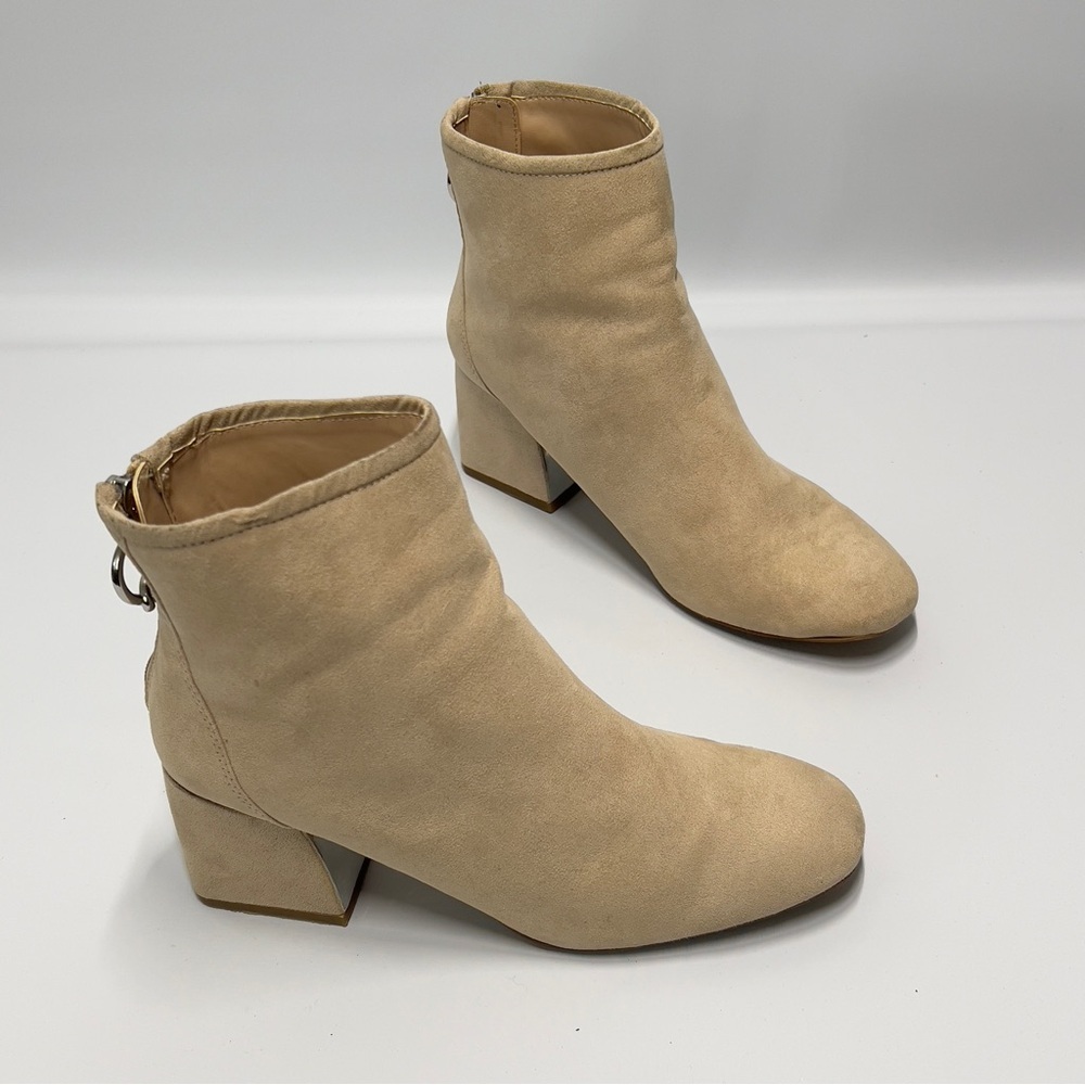 BERSHKA women’s EU 36 US 5.5 Cream Tan Zip Up Chunky Heel Ankle Boots Booties